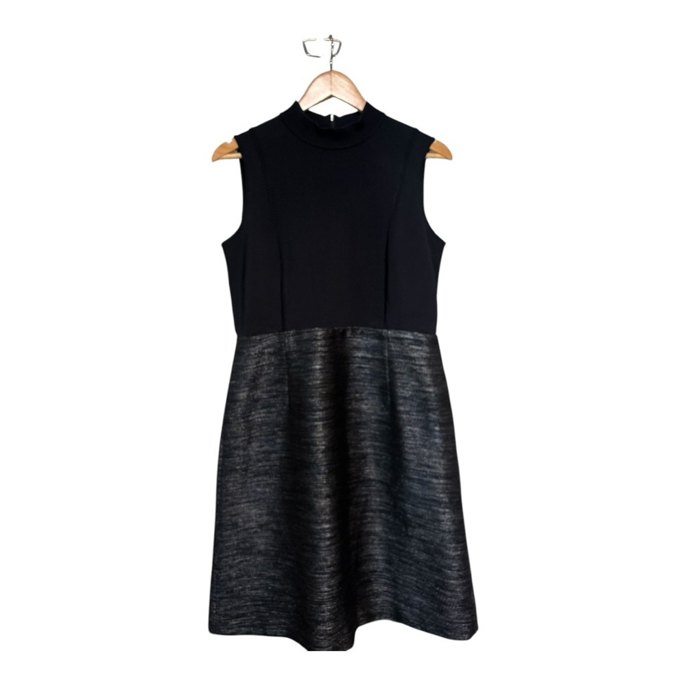 Lafayette 148 Elegant Black Sleeveless Dress Turtle Neck Pockets Size M